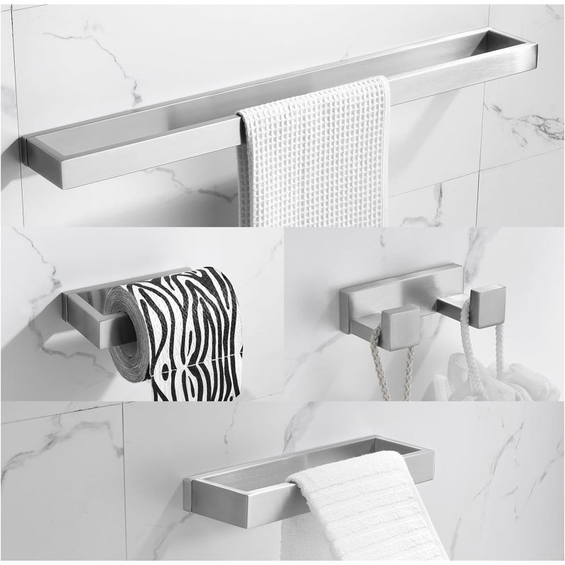 Matte Black Towel Bar Set - 4-Piece Bathroom Hardware Accessories With 304 Stainless Steel Wall Mounted Towel Rack