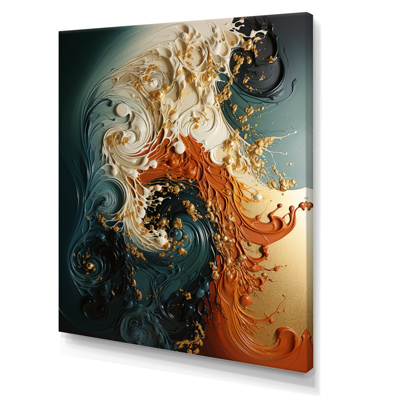 Encre blanche et orange II - art mural abstrait, Toile tendue, H 40 po x l 30 po x P 1,5 po