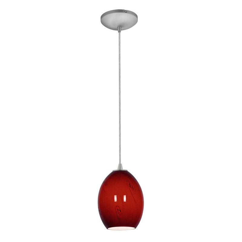Luminaire suspendu en forme de cloche à 1 lumière Norberg, Ciel rouge, Cordon, Acier brossé