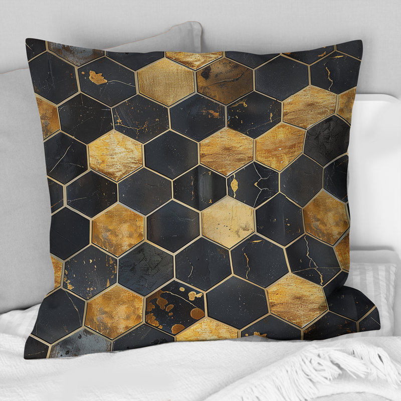 Coussin Mid-Century noir doré Glam Tiles II - Mid-Century, H 16 po x l 16 po