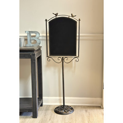 Metal Pedestal Chalkboard With Bird Accents