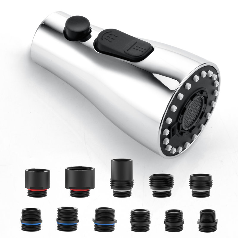 Pull Down Kitchen Sink Faucet Sprayer Head Replacement Parts 3 Functions with 11 Adapters, Chrome
