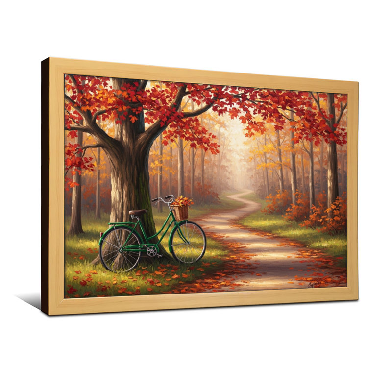 Plantes et fleurs, chemin de forêt d'automne, arbre à vélo, feuilles, lumière du soleil, scène colorée, H 12 po x l 18 po