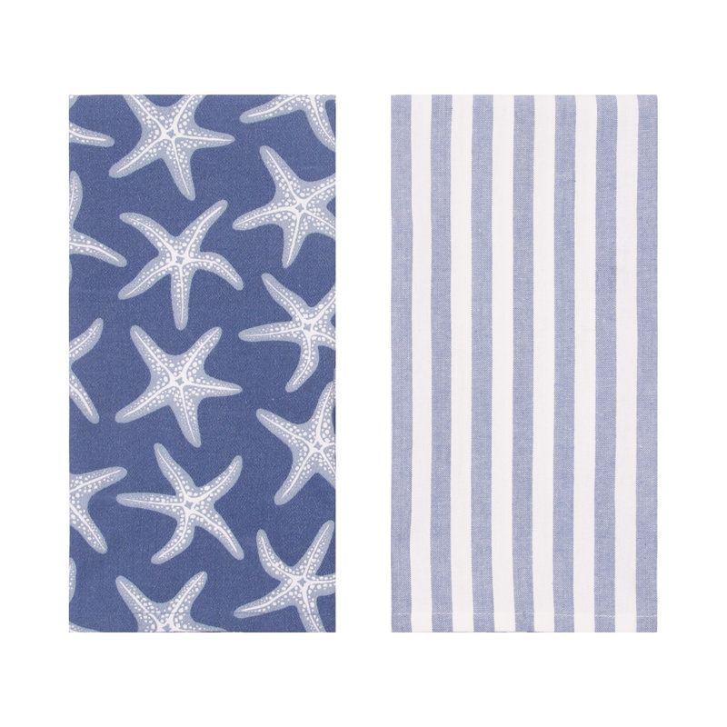 «Calming Seas» - Étoile de mer et rayures - ensemble de 2 reproductions de 100% coton