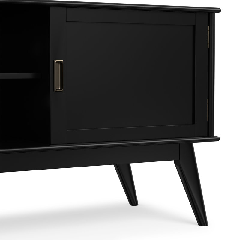 Meuble télé bas de 60 po en bois massif de style moderne Mid-Century pour téléviseur de 65 po ou moins avec 2 armoires et tablettes ouvertes Draper