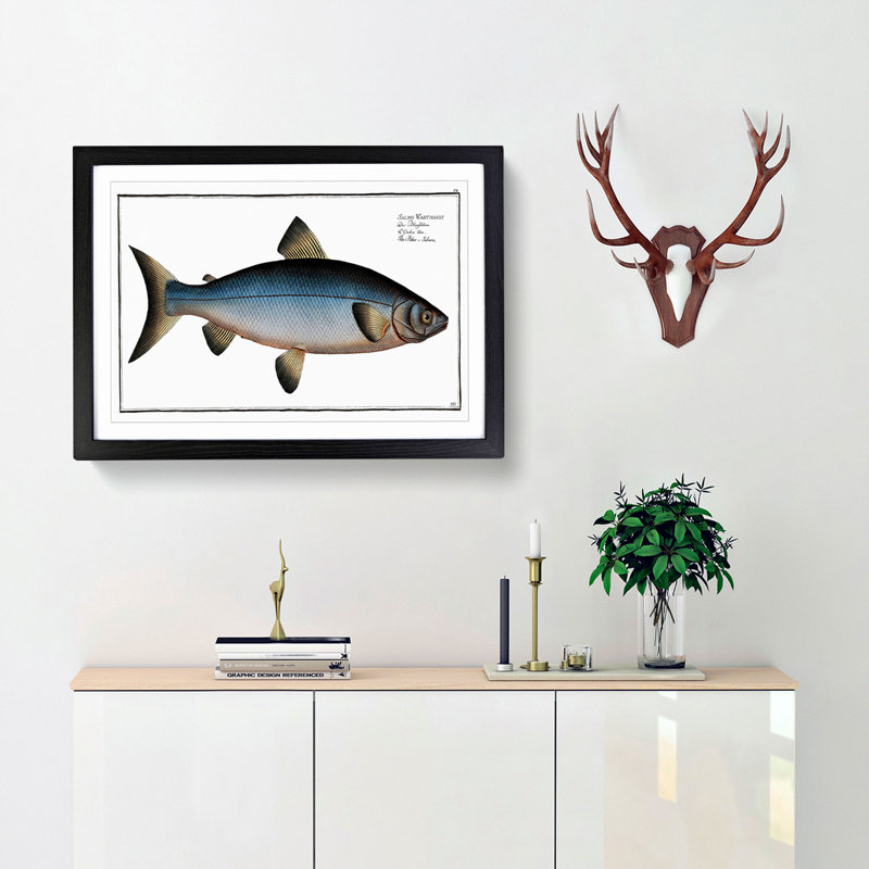 Blue Salmon Fish by M.E. Bloch - Picture Frame Painting Print, Black Framed, 36cm H x 48cm W x 2cm D