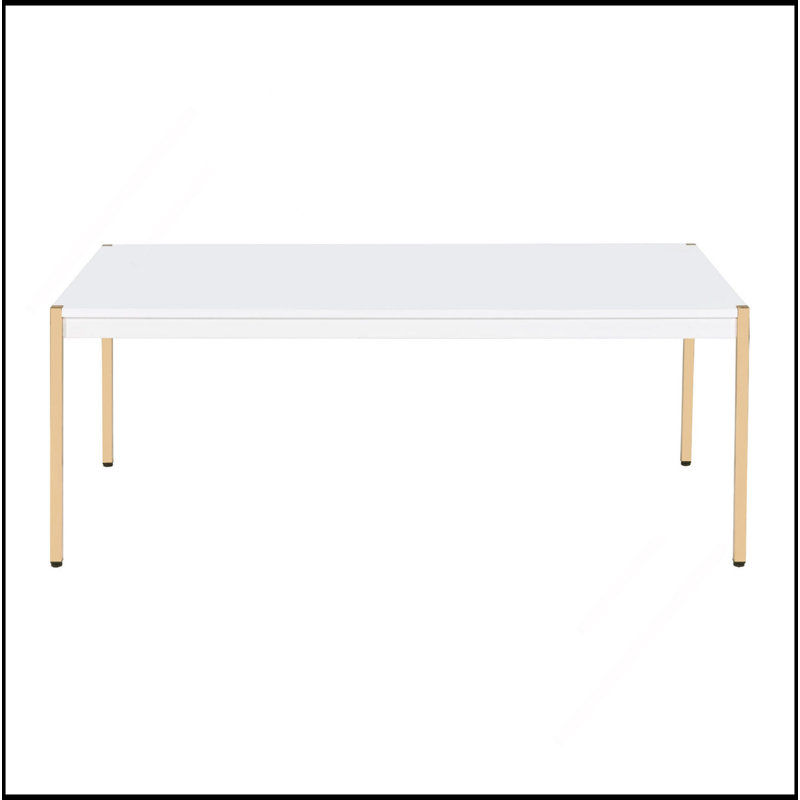 Rectangular Wooden Top Coffee Table, White And Gold