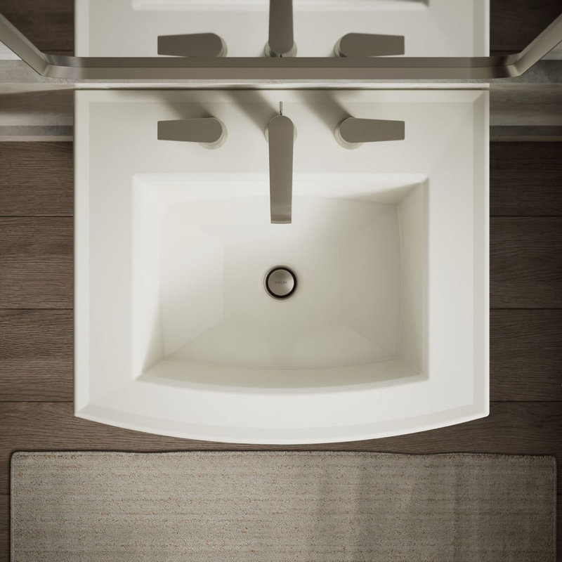 Archer 24" Rectangular Pedestal Bathroom Sink with Widespread Faucet Holes, Biscuit, 8" Centers