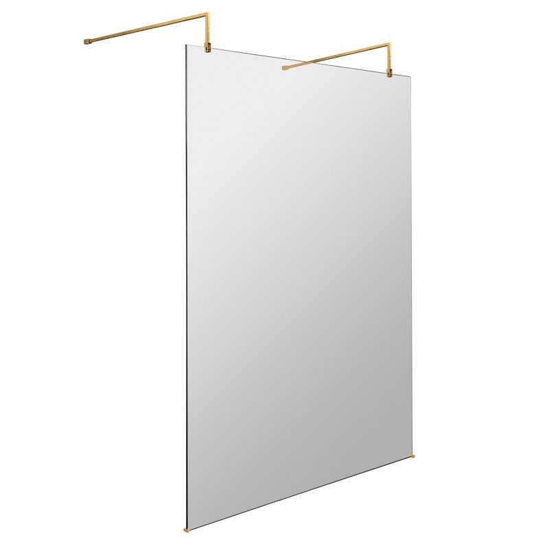 Brushed Brass Wetroom Screens Frameless Wet Room Glass Screens with Clear Glass, 195cm H x 140cm W