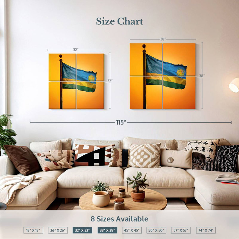 Borges Rwanda Flag Sunset, 32" H x 32" W