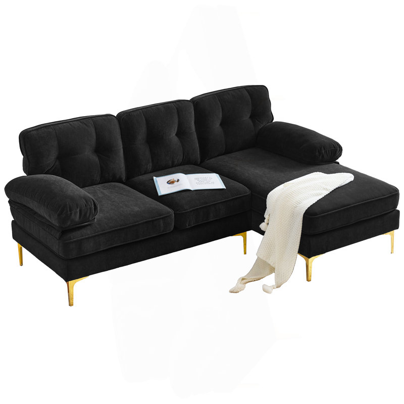 Reubyn Velvet L-Shaped Sectional Right Hand Facing, Black Velvet
