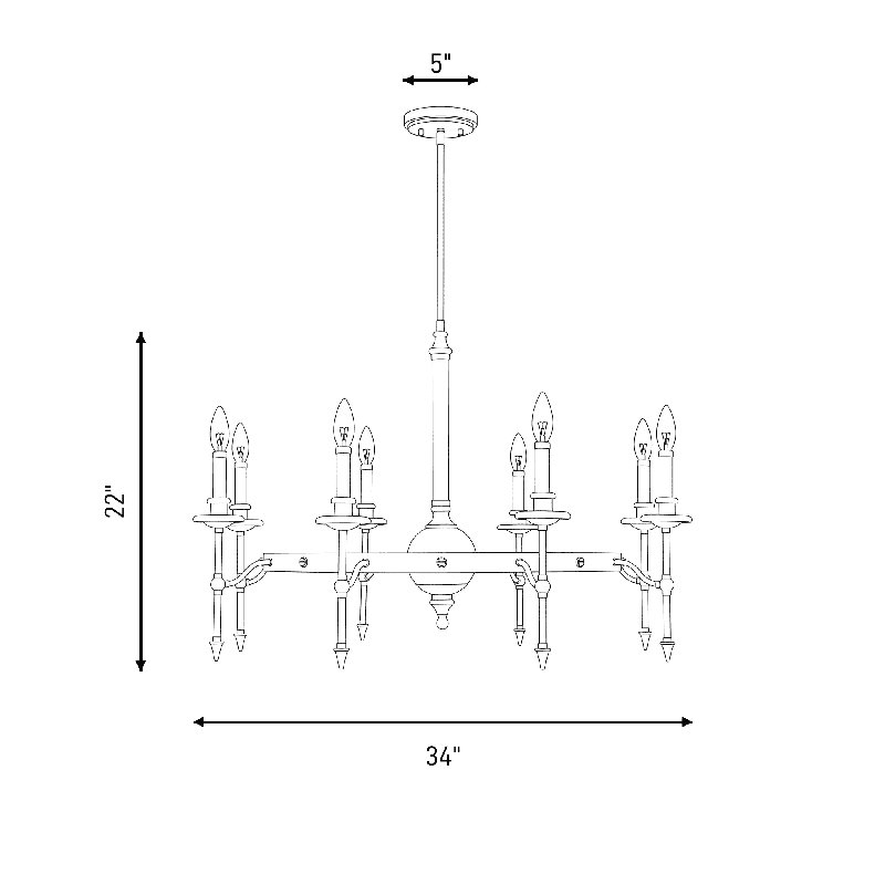  Lustre à 5 lumières Consulation en noir mat et laiton chaud, 5 lumières, H 20 po x l 28 po x P 28 po