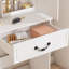 Mini coiffeuse moderne avec miroir éclairé à DEL et rangement dissimulé, tabouret rembourré, bureau de coiffeuse à luminosité réglable, tablettes à l'épreuve de la poussière à plusieurs niveaux, blanc