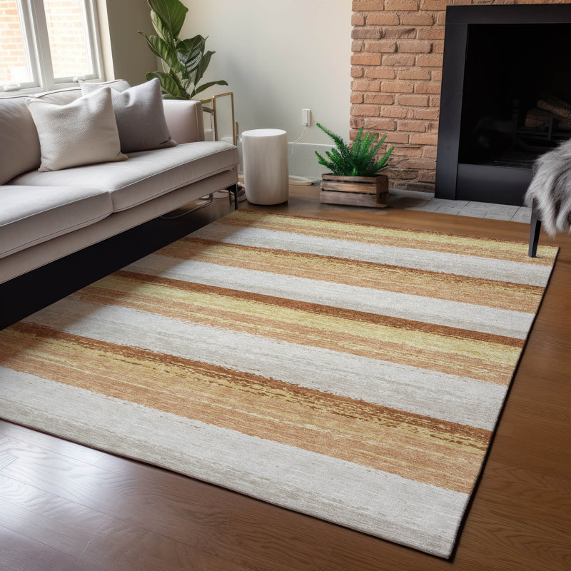 Machine Washable Indoor/Outdoor Chantille ACN2707 Stripes Rug, Cuivre, 3 pi x 5 pi