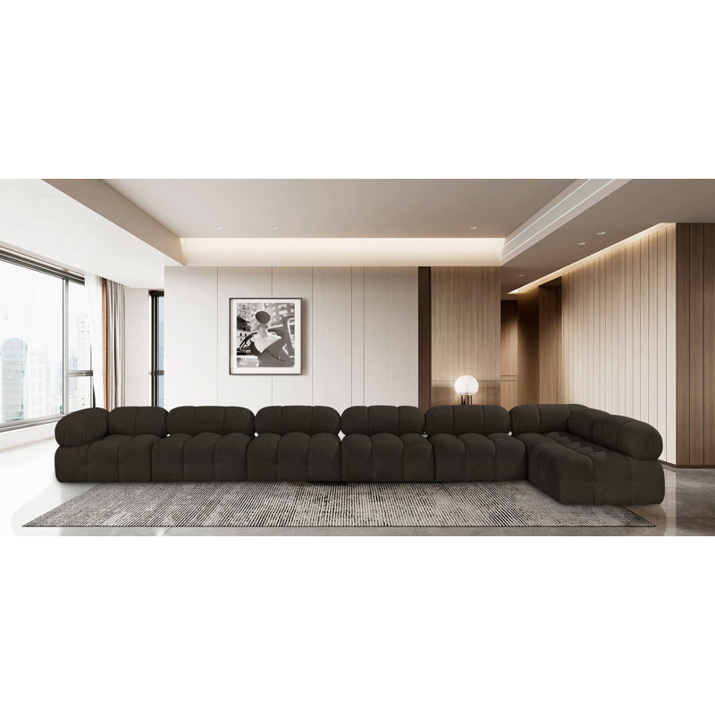 Ames Upholstered Sofa, Brown Boucle Fabric, 5 Armless, 2 Corner