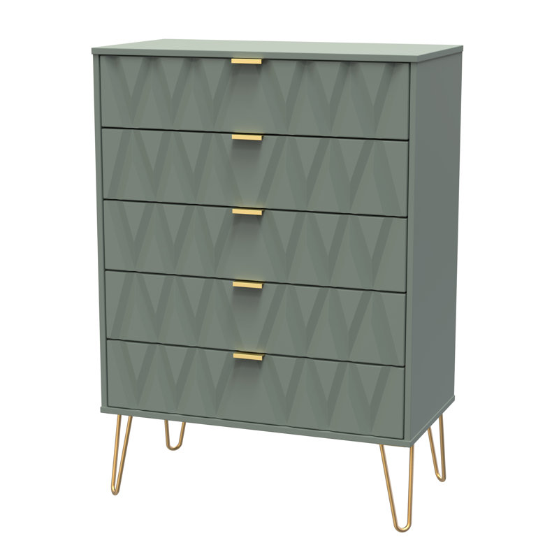 Aleza 77cm W 5 - Drawer Chest of Drawers, Green