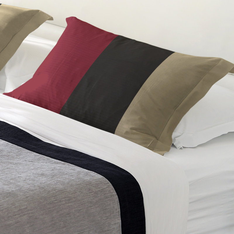 Polyester Striped Sham Set, King, Brick Red/Black/Desert Sand, Microfiber