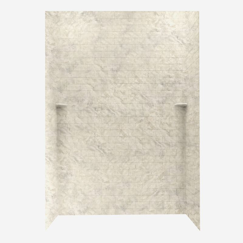 Solid Surface Three Panel Shower Wall, Ice, 96" H x 62" W x 36" D