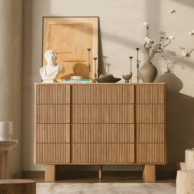 Fluted 8 Drawer Dresser for Bedroom, 47” Wide Modern Chest with Faux Marble Top, Wood Storage Dresser for Closet, Living Room, Hallway