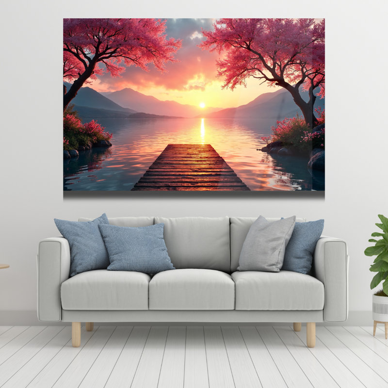 Art mural en verre trempé Lake Sunset, H 24 po x l 36 po