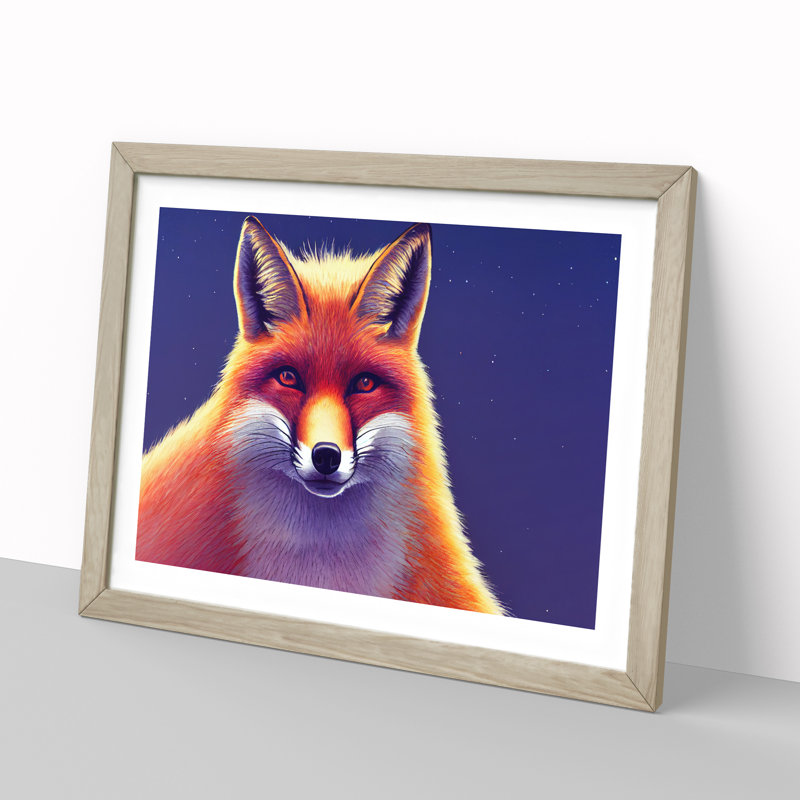 Fab Fox - Single Picture Frame Painting, 46cm H x 64cm W x 2cm D, Oak