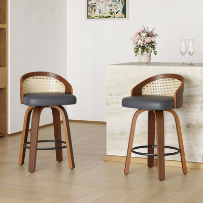Kitchen Island Swivel Bar Stools Of 2, Modern Design With Back And Footrest, Comfortable Pu Leather Seating 360 Degree Swivel, For Dining Room Or Home
