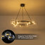 Lustre 15 lumières à globe moderne, îlot de cuisine rond 33 po avec abat-jour en verre transparent décalé, structure en métal noir mat, hauteur réglable de 23,6 po à 90,6 po, homologué UL pour la salle à manger