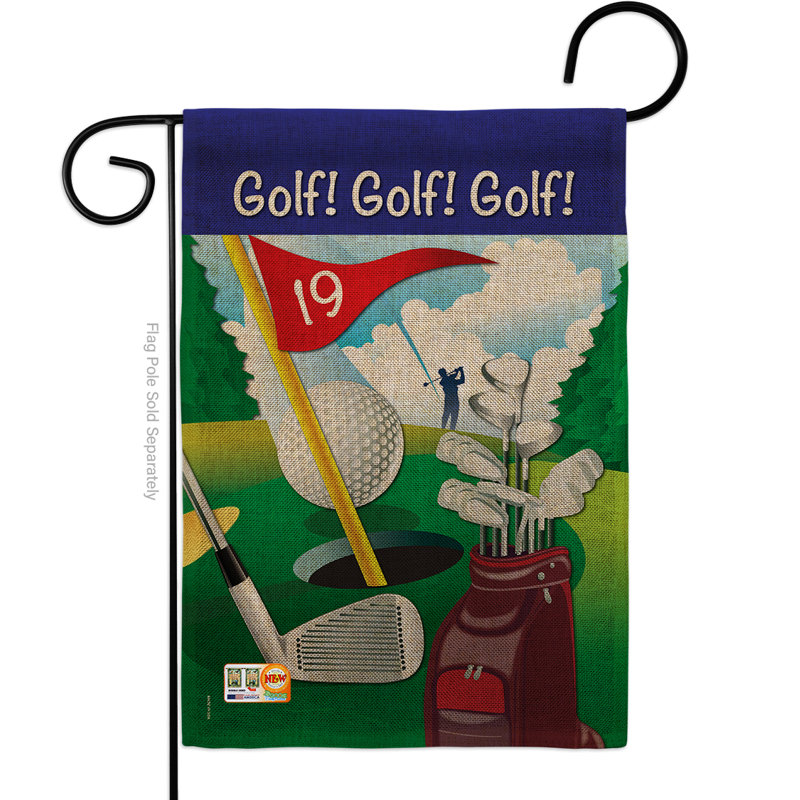Bellingham Golf! Golf! Drapeau de jardin en toile de jute polyester 19 x 13 po