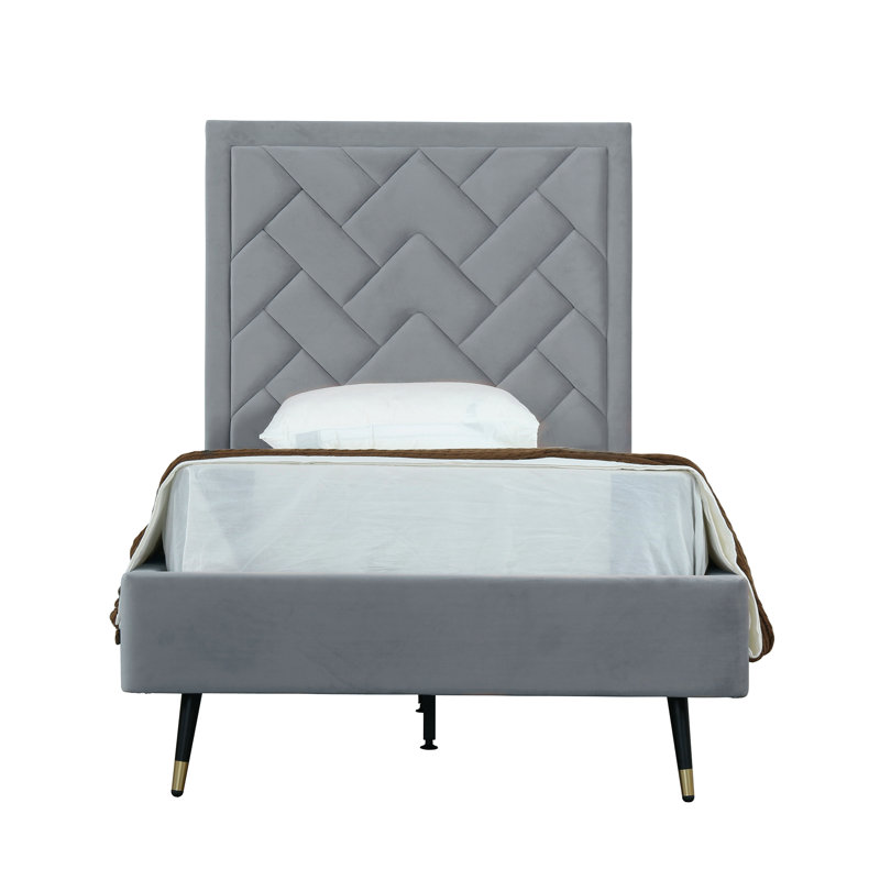 Lit tapissier en velours Crosby, Simple, Gris