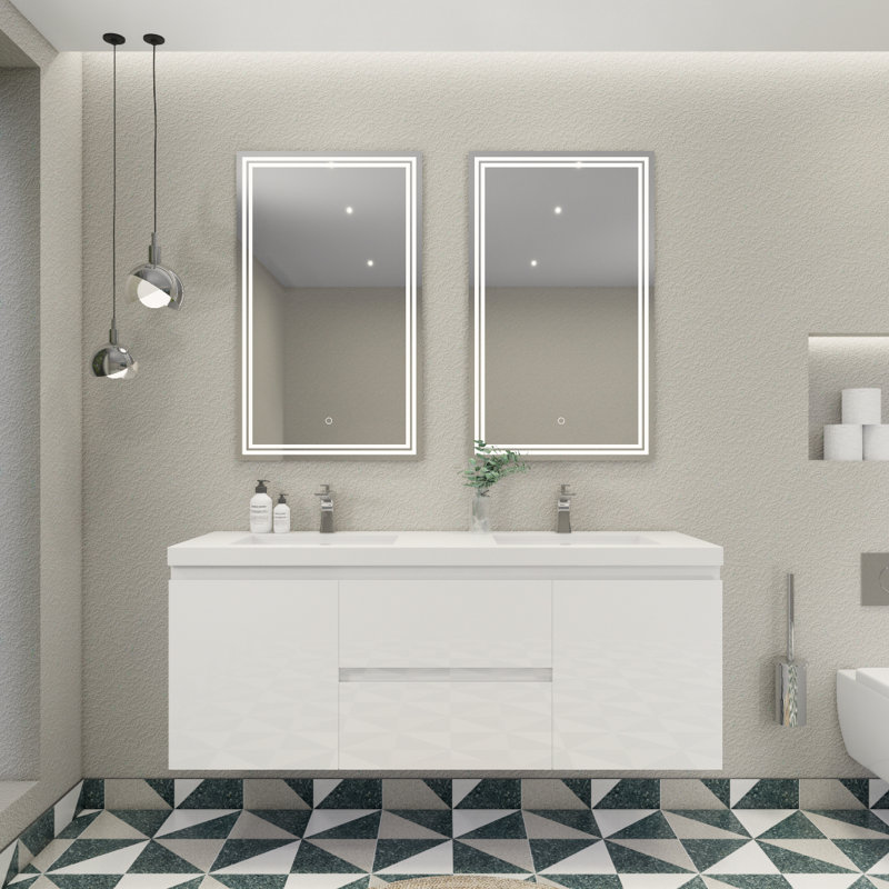 Ensemble de meuble-lavabo double 59 po Aylanna, Blanc ultrabrillant