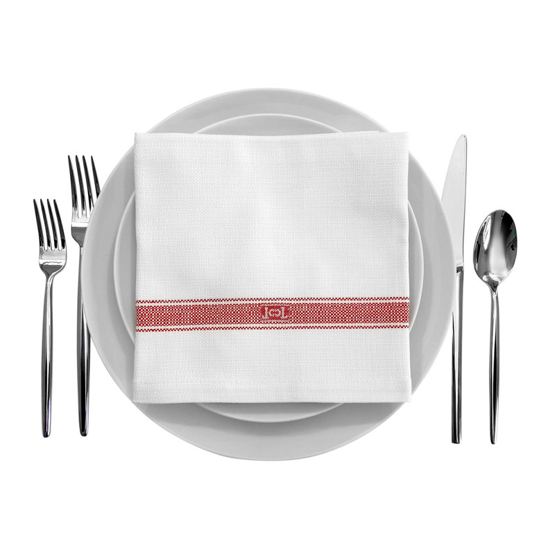 Cotton Striped Square Napkin, Cherry Red