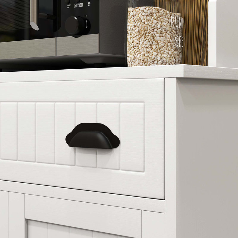 Armoire à micro-ondes avec tiroir de rangement, armoire à double porte et tablette réglable HOMcom, buffet avec huche et trou de câble, armoire de rangement pour cuisine, salle à manger, salon, blanc