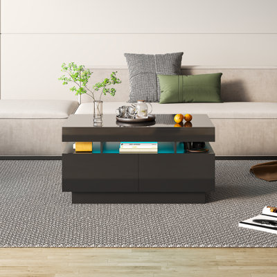Sleek Rectangular Coffee Table with 4 Storage Drawers and LED Light Strip