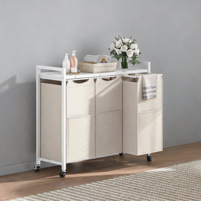 Laundry Hamper with Wheels,(130L), Rolling Laundry Basket,Removable Oxford Fabric Laundry Bags,(Greige + Black)