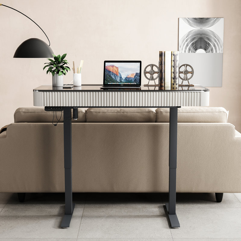 Height Adjustable Rectangle Standing Desk , 74.9 cm H x 134.9 cm W x 58.4 cm D, Beige/Black