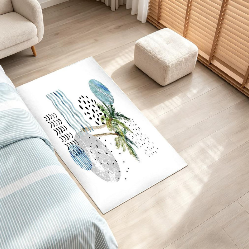 Tapis bleu à motif abstrait d'été lavable à la machine avec palmiers, Rectangle 32 po x 47 po