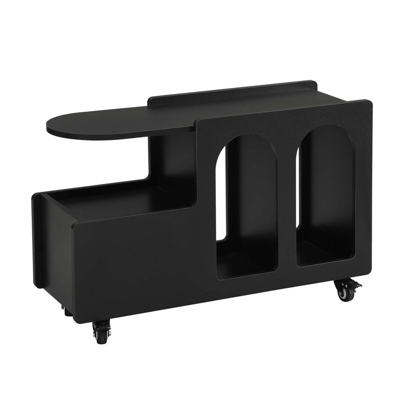 End Table With Storage And Wheels, Black