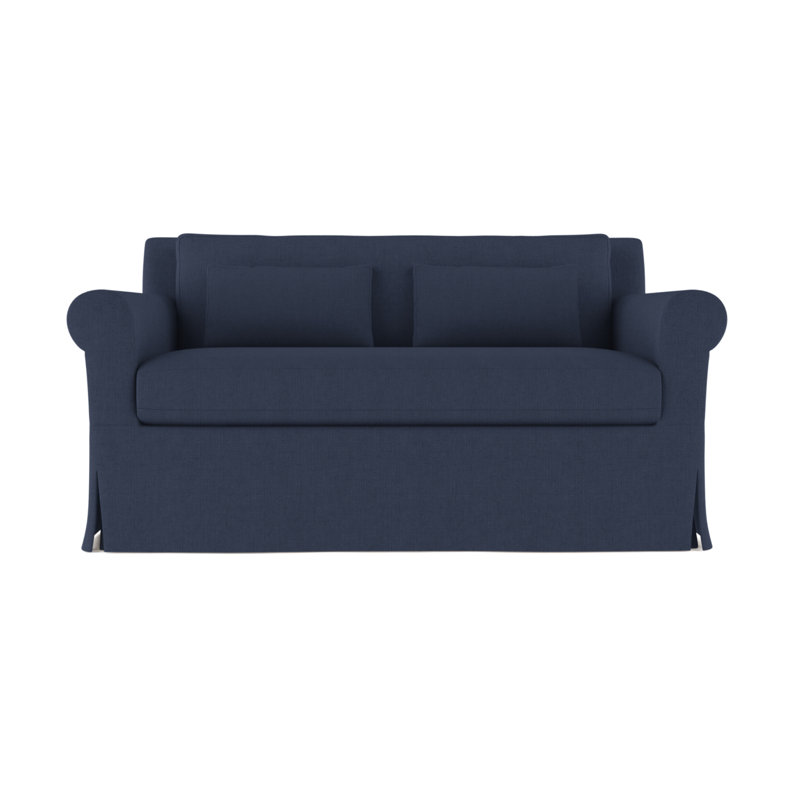 Causeuse à accoudoirs arrondis 60 po Ludlow, Lin bleu à motif