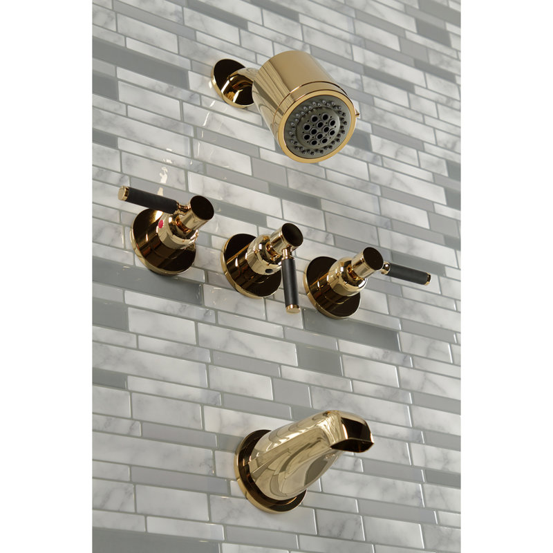 Kingston Brass Kaiser Triple-Handle Tub and Shower Faucet, Polished Brass