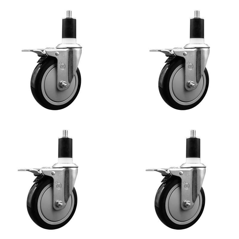 Jeu de roulettes extensibles en poly pivotant de 5 pouces 1-1 / 2 pouces, Noir