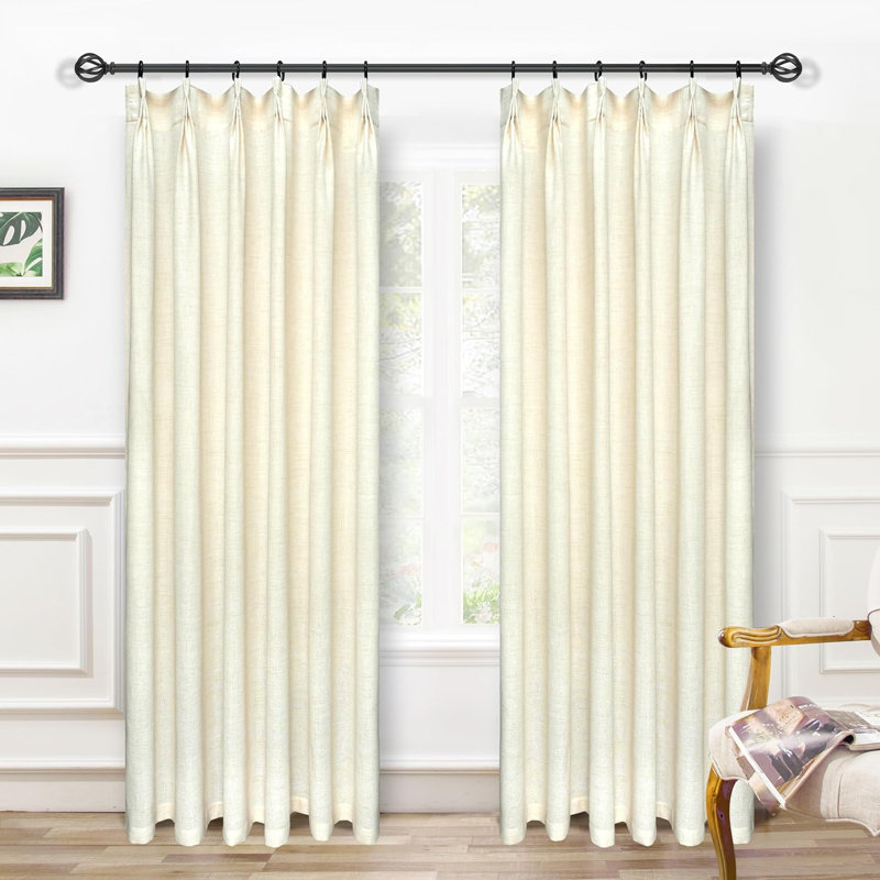 Rideau semi-transparent en polyester Schimmel, L 50 po x L 102 po, Lin clair