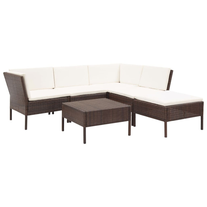 6 Piece Lounge Chair with Cushions, White, Brown