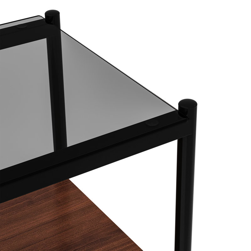 2 Living Room End Tables - Grey Tempered Glass And Robust Construction 2Pcs Contemporary With Shelving For, Black/Brown, Gray