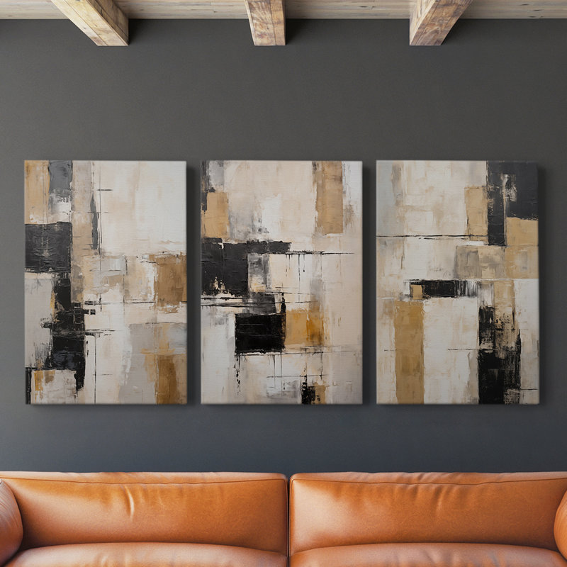 Abstract Series CXXXIV -Set Of 3 Gallery Wrapped Canvas -Ready to Hang, 27" H x 18" W