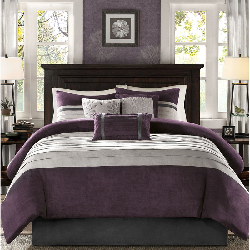Édredon 7 pièces mauve, doux au toucher, articles décoratifs en faux suède, brodés, Mauve