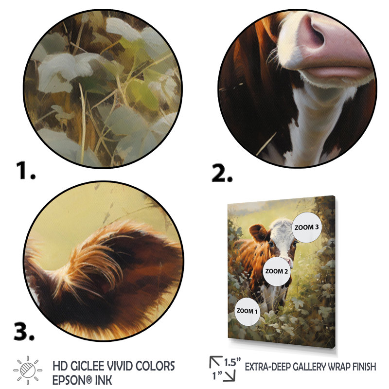 Benedix Cow Curious Encounter I, reproduction d'art sur toile, Toile tendue, H 20 po x l 12 po x P 1 po