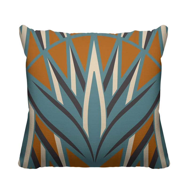 Housse et insert de coussin d'extérieur carré Bloom Tribal, L 17 po x H 17 po, Orange/bleu