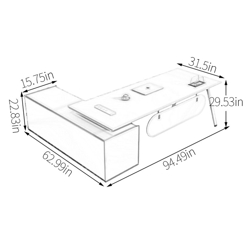 Bureau de fabrication en bois manufacturé durable, H 29,53 po x l 94,49 po x P 62,99 po