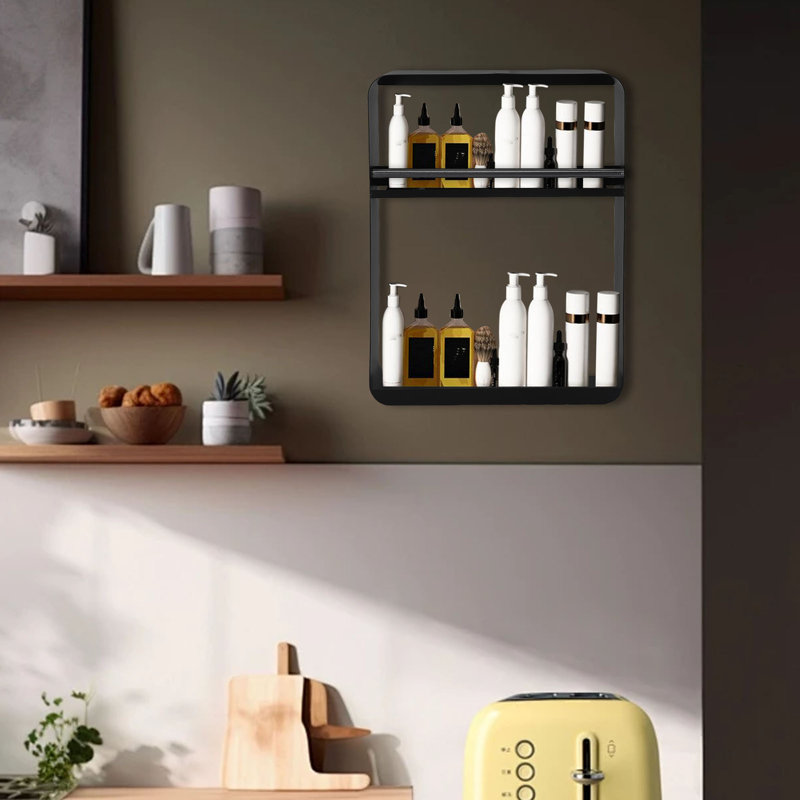Metal Wall Bathroom Shelves, Black, 2