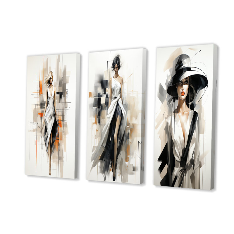 Ensemble de 3 reproductions d'art sur toile en noir et blanc, Toile tendue, H 28 po x l 36 po